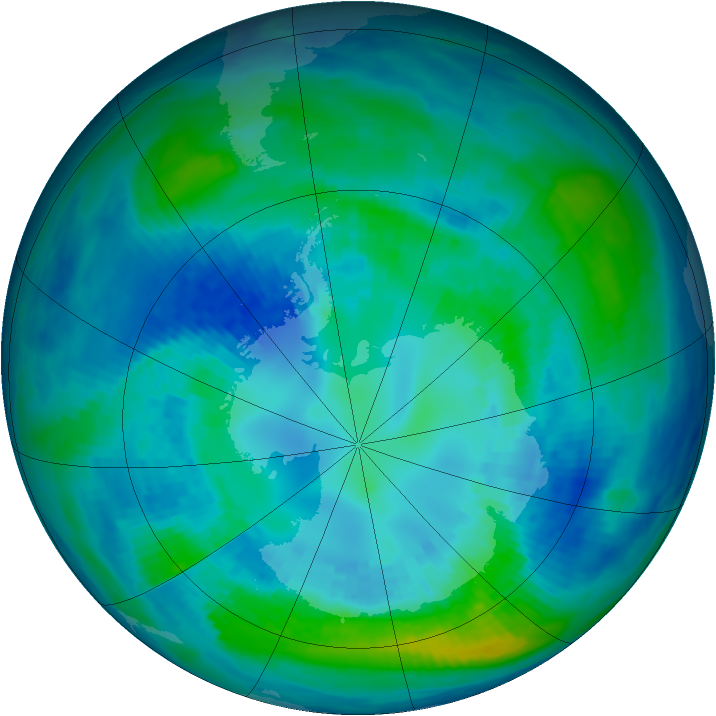 Antarctic ozone map for 15 April 1993